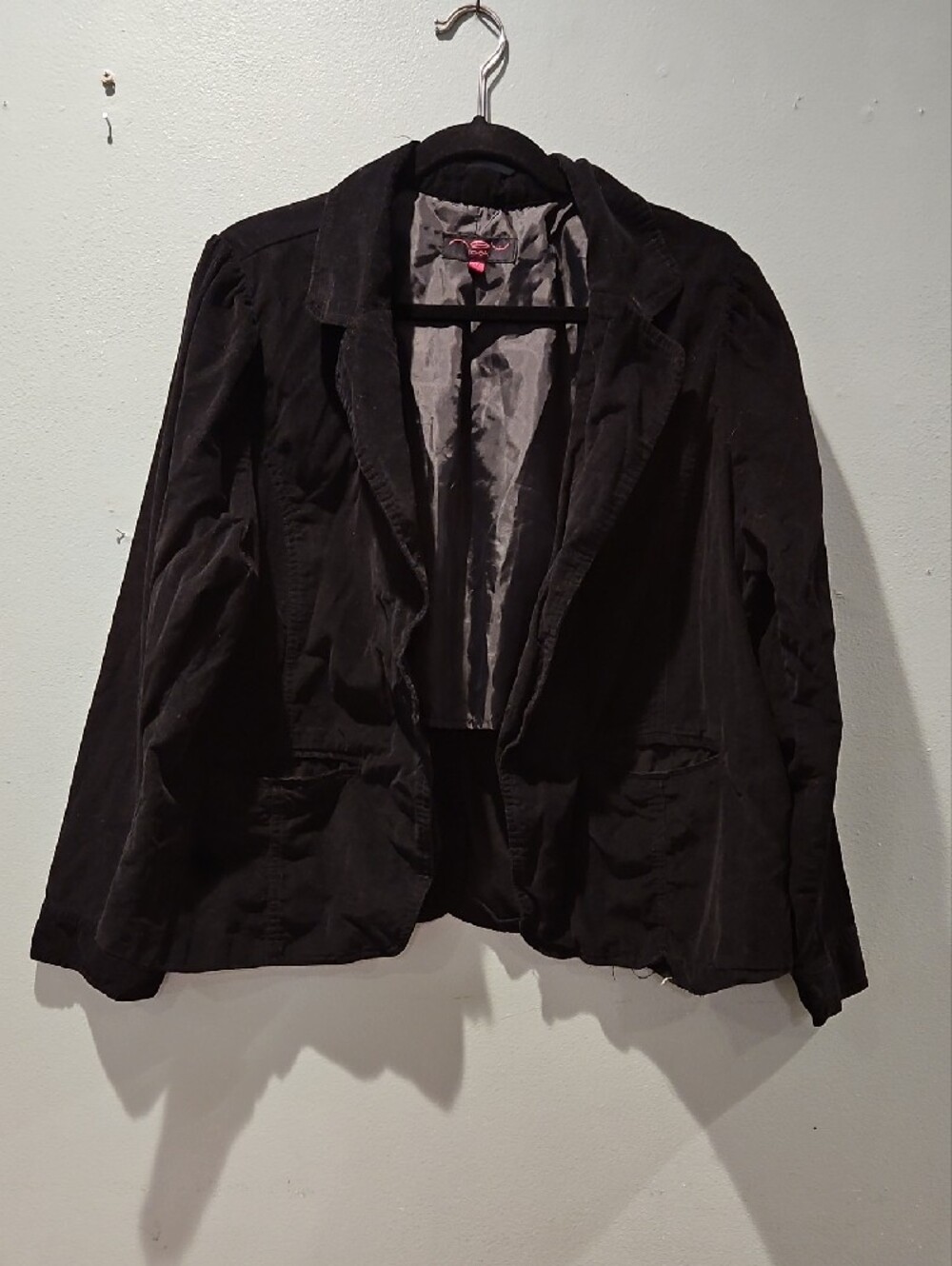 Vintage Soft Velvet Cotton Cord Pitch Black Distressed Women's Jacket 0234